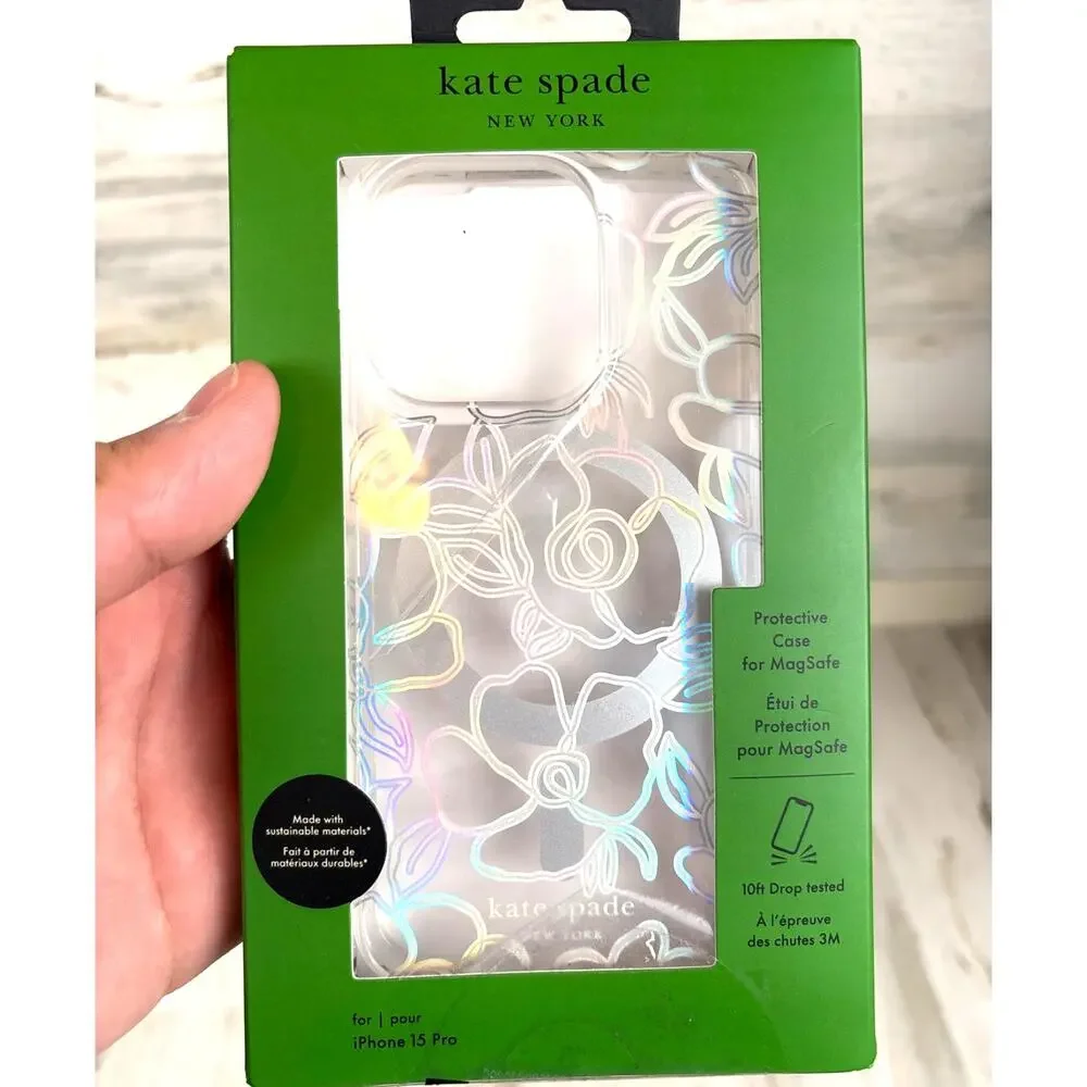 Kate Spade Iridescent Floral Clear MagSafe iPhone 15 Pro Case NEW